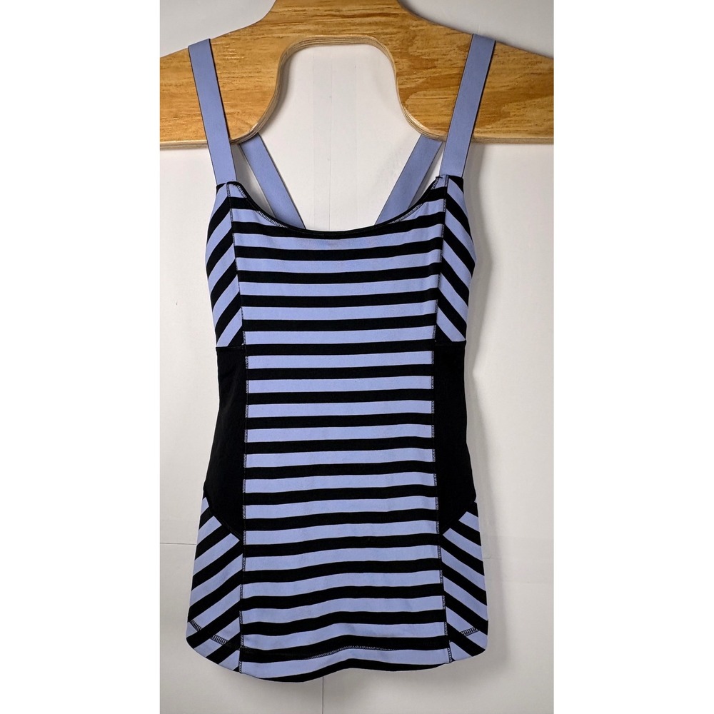 Lululemon‎ Women's Work it Out Tank Top Sz 12 Blk Polar Haze Stripe Active
